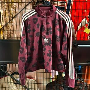 Adidas Purple Animal Print Cropped Drawstring Mock-neck Sweatshirt Pullover
